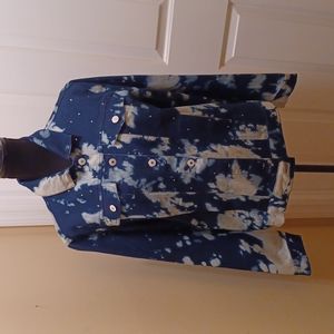 #7B - 👌Tie-dyed-look White/Blue Denim Jean Jacket - sz  Large